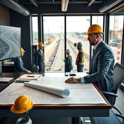 A professional and sophisticated Technical Office Manager working in a road construction environment