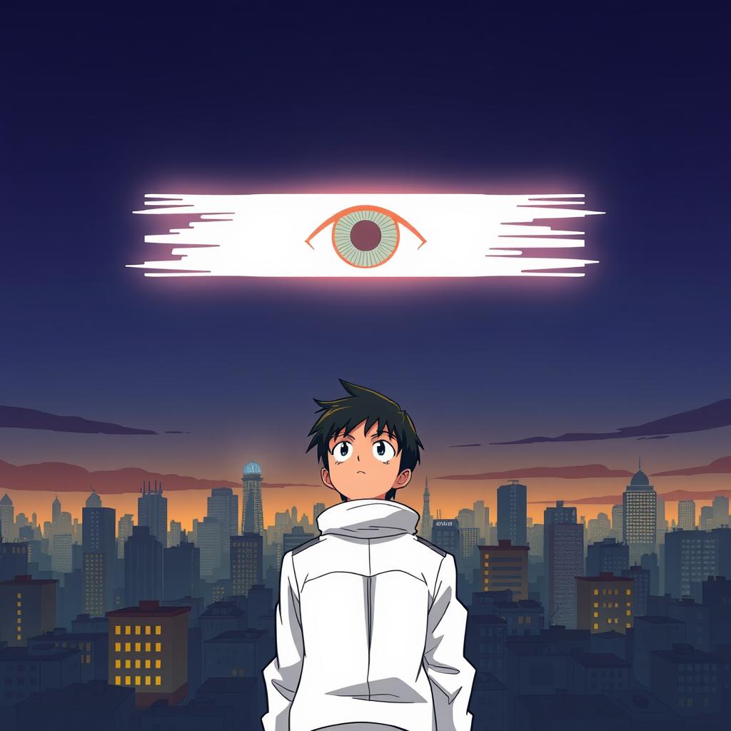 A stylized cartoon or anime-inspired cityscape at dusk, illustrated with bold, vibrant colors and clean lines