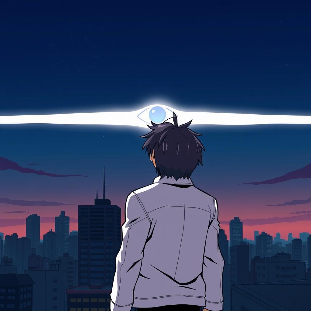 A stylized cartoon or anime-inspired cityscape at dusk, illustrated with bold, vibrant colors and clean, defined lines