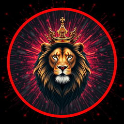 A circular Telegram profile picture showcasing a magnificent lion with a royal crown, portrayed in realistic colors