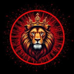 A circular Telegram profile picture showcasing a magnificent lion with a royal crown, portrayed in realistic colors