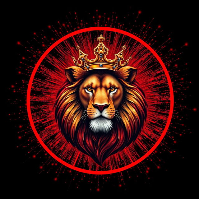 A circular Telegram profile picture showcasing a magnificent lion with a royal crown, portrayed in realistic colors