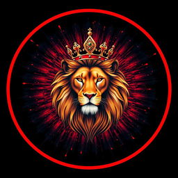 A circular Telegram profile picture showcasing a magnificent lion with a royal crown, portrayed in realistic colors
