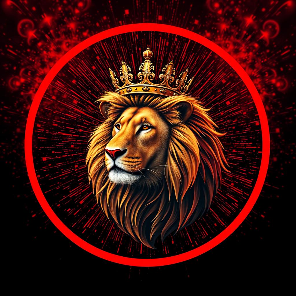 A circular Telegram profile picture showcasing a magnificent lion with a royal crown, portrayed in realistic colors