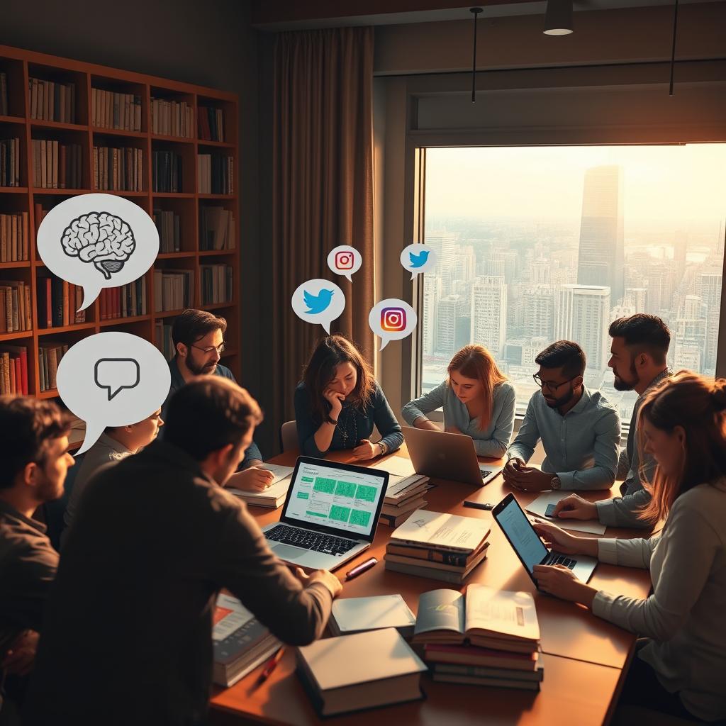 A highly detailed and realistic photograph depicting the concept of psychology and social networks