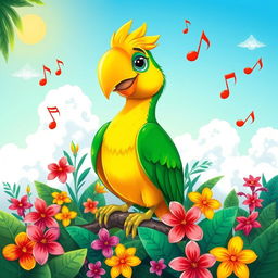 A vibrant and colorful illustration of a bird resembling Vinicius, the famous Brazilian character