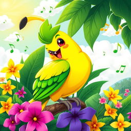 A vibrant and colorful illustration of a bird resembling Vinicius, the famous Brazilian character