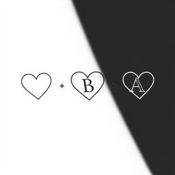 A minimalist design featuring three hearts, two hearts shaped with the letter 'B' creatively integrated into the heart shapes, and one heart shaped with the letter 'A'