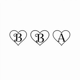 A minimalist design featuring three hearts, two hearts shaped with the letter 'B' creatively integrated into the heart shapes, and one heart shaped with the letter 'A'