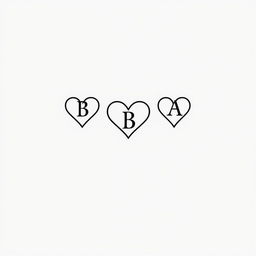 A minimalist design featuring three hearts, two hearts shaped with the letter 'B' creatively integrated into the heart shapes, and one heart shaped with the letter 'A'