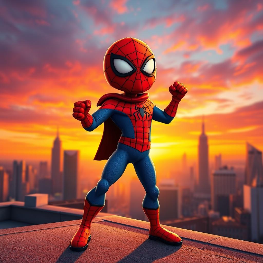 A whimsical and colorful image of a character inspired by Jannati, dressed in a Spider-Man costume