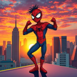 A whimsical and colorful image of a character inspired by Jannati, dressed in a Spider-Man costume