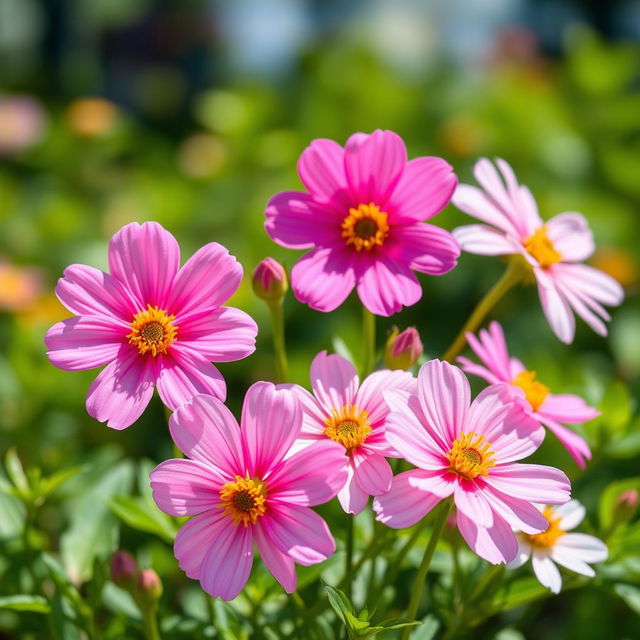 A vibrant, fresh background featuring the same delicate flowers from the provided picture, arranged in a realistic and natural setting