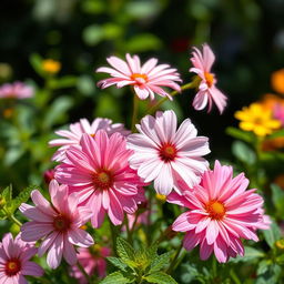 A vibrant, fresh background featuring the same delicate flowers from the provided picture, arranged in a realistic and natural setting