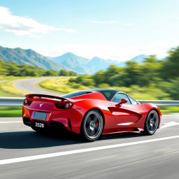 A vibrant 2D illustration of a sleek sports car in motion, featuring dynamic lines to emphasize speed and movement