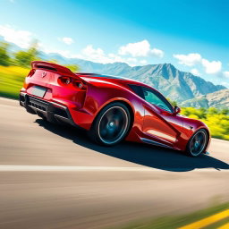 A vibrant 2D illustration of a sleek sports car in motion, featuring dynamic lines to emphasize speed and movement