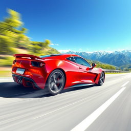 A vibrant 2D illustration of a sleek sports car in motion, featuring dynamic lines to emphasize speed and movement