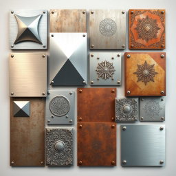 A collection of metallic panels arranged in an aesthetically pleasing layout
