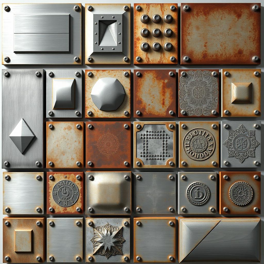 A collection of metallic panels arranged in an aesthetically pleasing layout