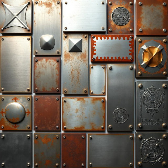 A collection of metallic panels arranged in an aesthetically pleasing layout