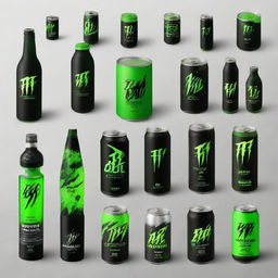 Revise the BDE energy drink moodboard to incorporate more dark tones, especially black and green, while maintaining the vibrant and high-energy aesthetic to highlight the brand's dynamism.