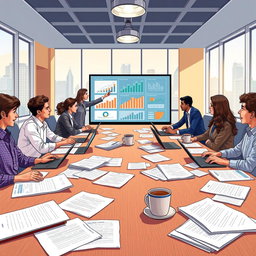 A detailed illustration of diverse regulations in a modern office environment