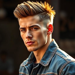A portrait of a stylish man featuring a modern wolfcut hairstyle, showcasing the intricate layers and texture of the cut