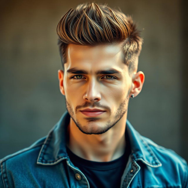A portrait of a stylish man featuring a modern wolfcut hairstyle, showcasing the intricate layers and texture of the cut