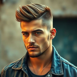 A portrait of a stylish man featuring a modern wolfcut hairstyle, showcasing the intricate layers and texture of the cut