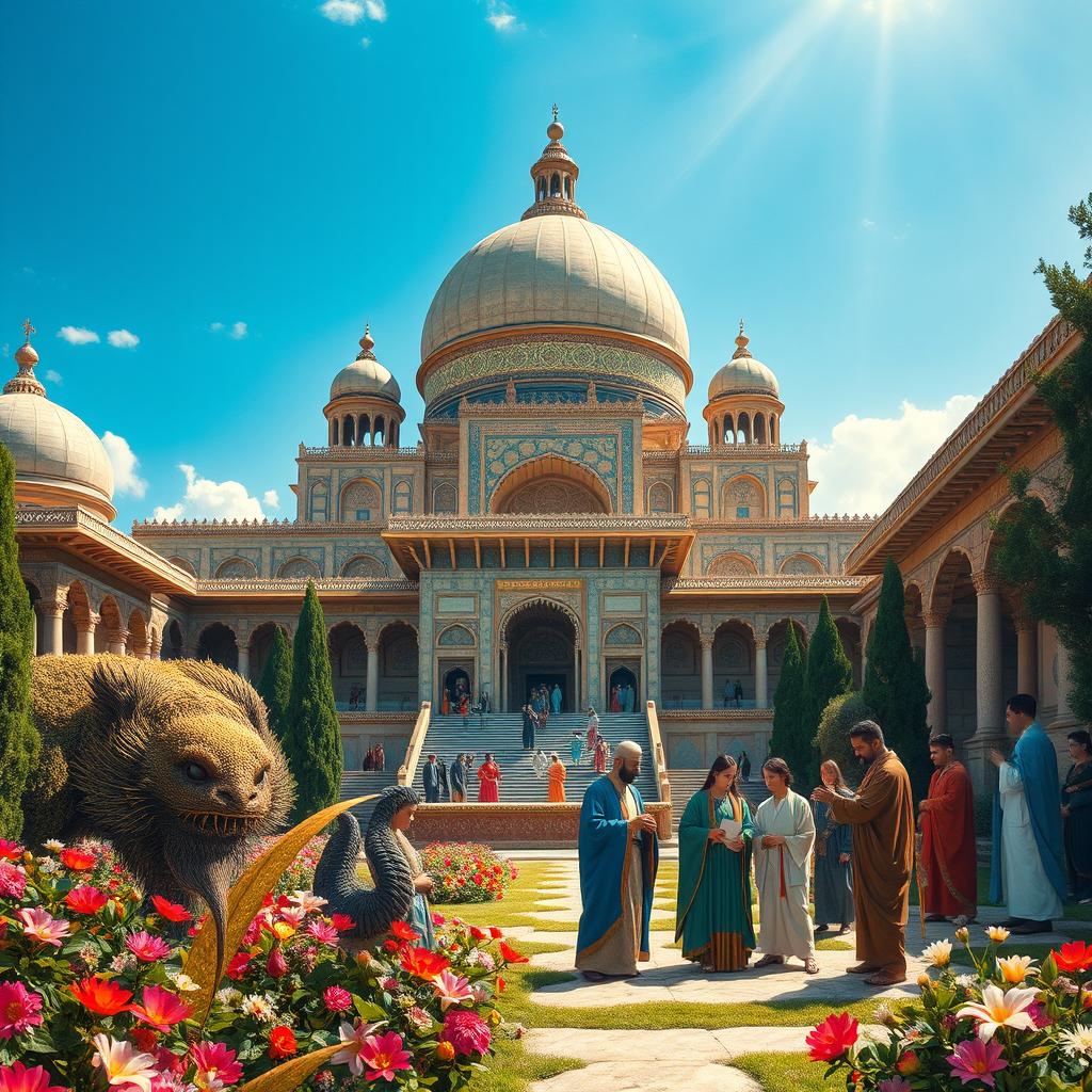 A highly detailed depiction of ancient Persia, showcasing its grandeur and cultural richness