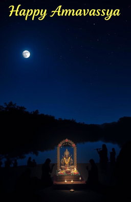 A serene night scene depicting Amavasya, the new moon night, enveloped in a mystical aura