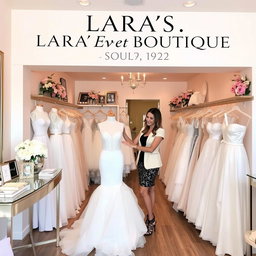 A stylish and elegant boutique named 'LARA'S Event BOUTIQUE', featuring a chic and modern interior design