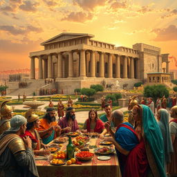 A grand depiction of the Persian Empire at its height, featuring the opulent architecture and vibrant culture of ancient Persia