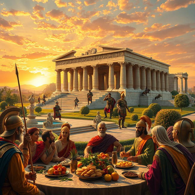 A grand depiction of the Persian Empire at its height, featuring the opulent architecture and vibrant culture of ancient Persia