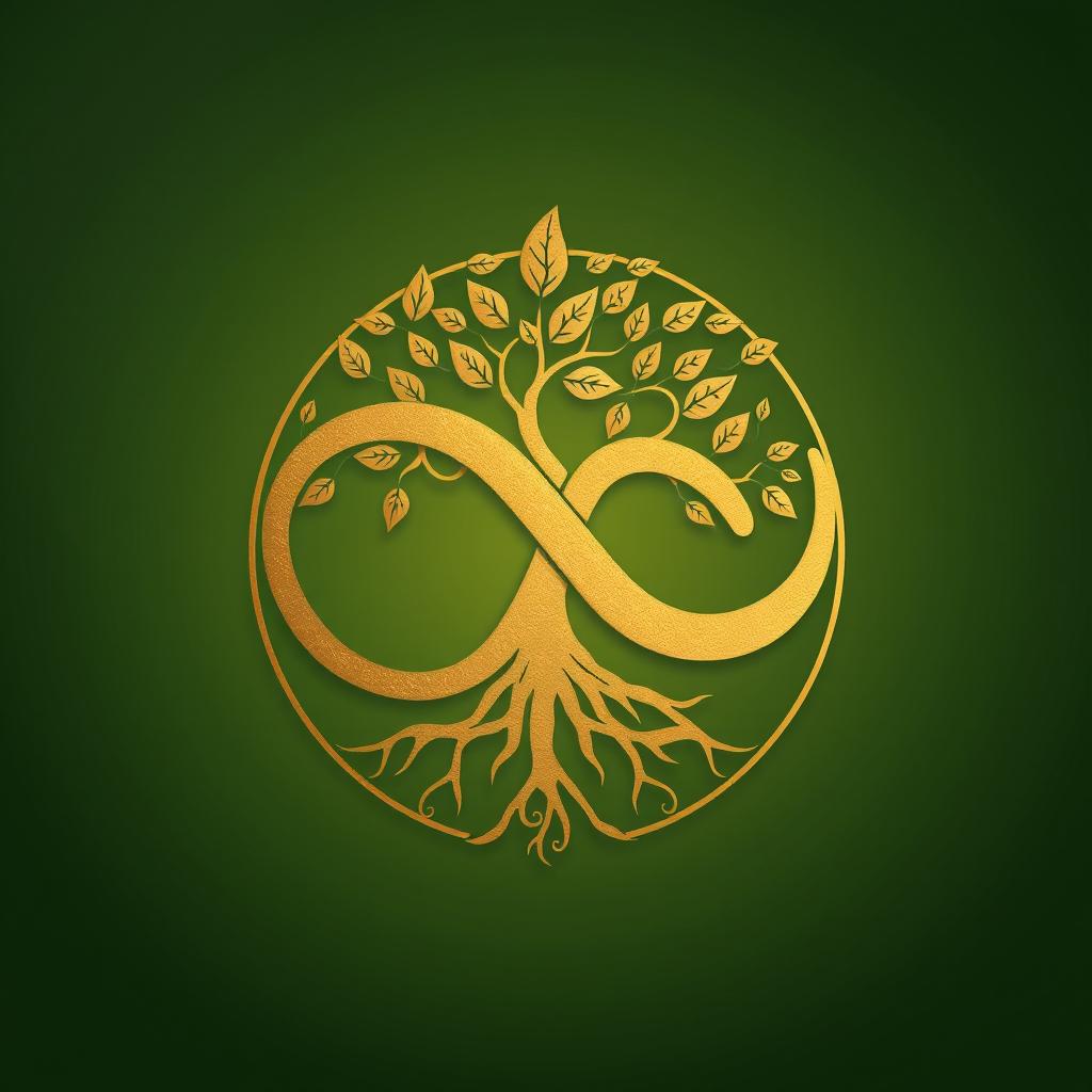 A powerful and intricate symbol representing the concept of infinite legacy, featuring an intertwined loop design that resembles both a infinity symbol and a tree of life