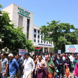 A building of the Bangladesh Election Commission, characterized by its distinctive architecture and prominent signage