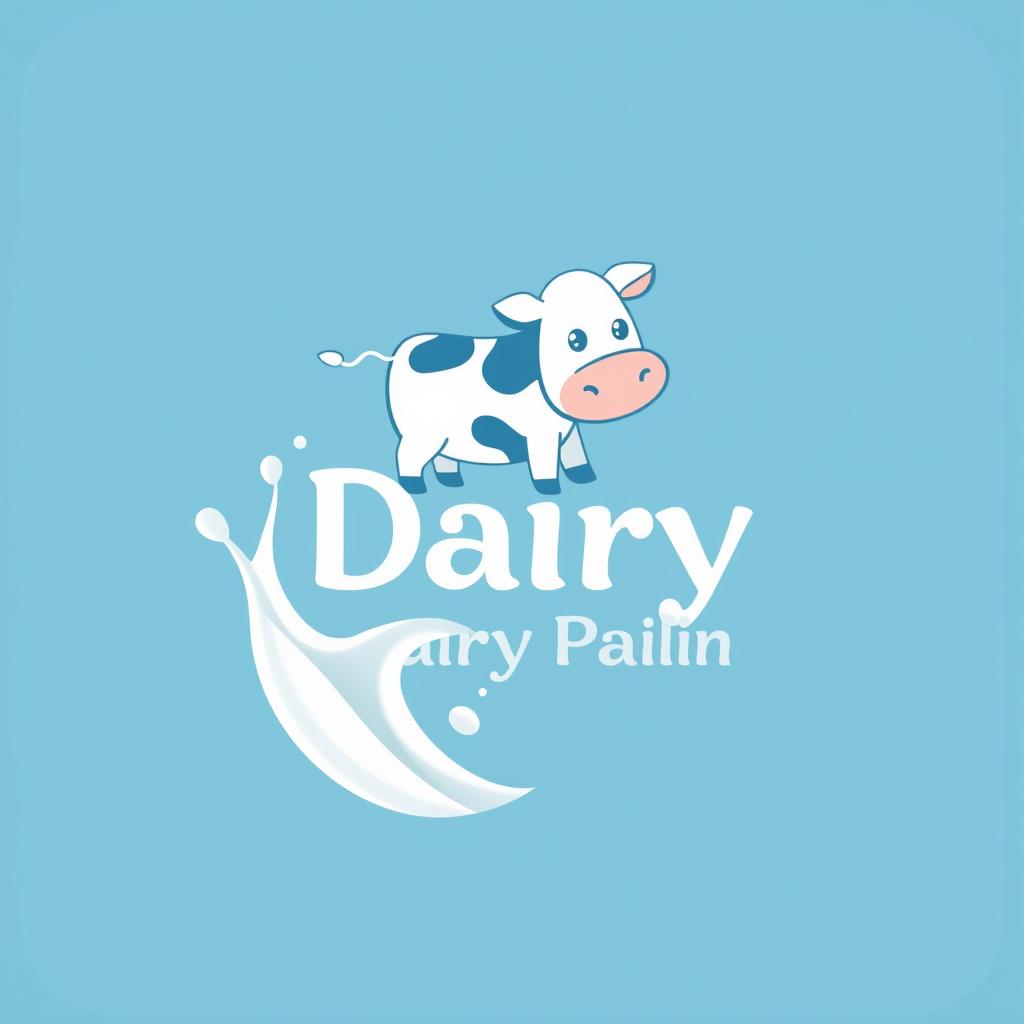 A sleek and contemporary logo for a dairy company, incorporating a playful cow illustration combined with a splash of creamy milk