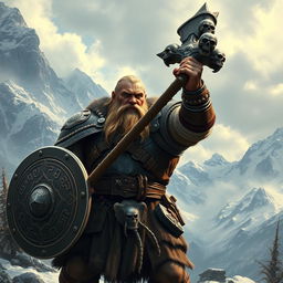 A realistic epic fantasy style image depicting a long-bearded Dwarf warrior from Dungeons & Dragons