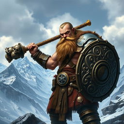 A realistic epic fantasy style image depicting a long-bearded Dwarf warrior from Dungeons & Dragons