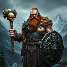 A realistic epic fantasy style image showcasing a long-bearded Dwarf warrior from Dungeons & Dragons