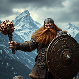 A realistic epic fantasy style image featuring a long-bearded Dwarf warrior from Dungeons & Dragons