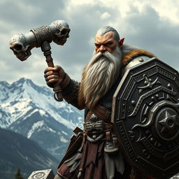 A realistic epic fantasy style image featuring a long-bearded Dwarf warrior from Dungeons & Dragons