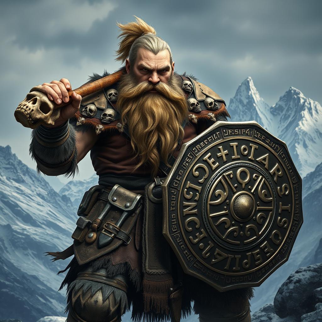 A realistic epic fantasy style image featuring a long-bearded Dwarf warrior from Dungeons & Dragons