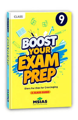 A vibrant and eye-catching book cover design for a Class 9 exam preparation guide published by MSIAS