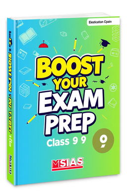 A vibrant and eye-catching book cover design for a Class 9 exam preparation guide published by MSIAS