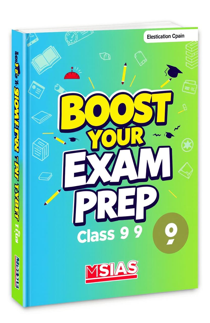 A vibrant and eye-catching book cover design for a Class 9 exam preparation guide published by MSIAS