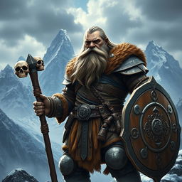 A realistic epic fantasy style image featuring a long-bearded Dwarf warrior from Dungeons & Dragons