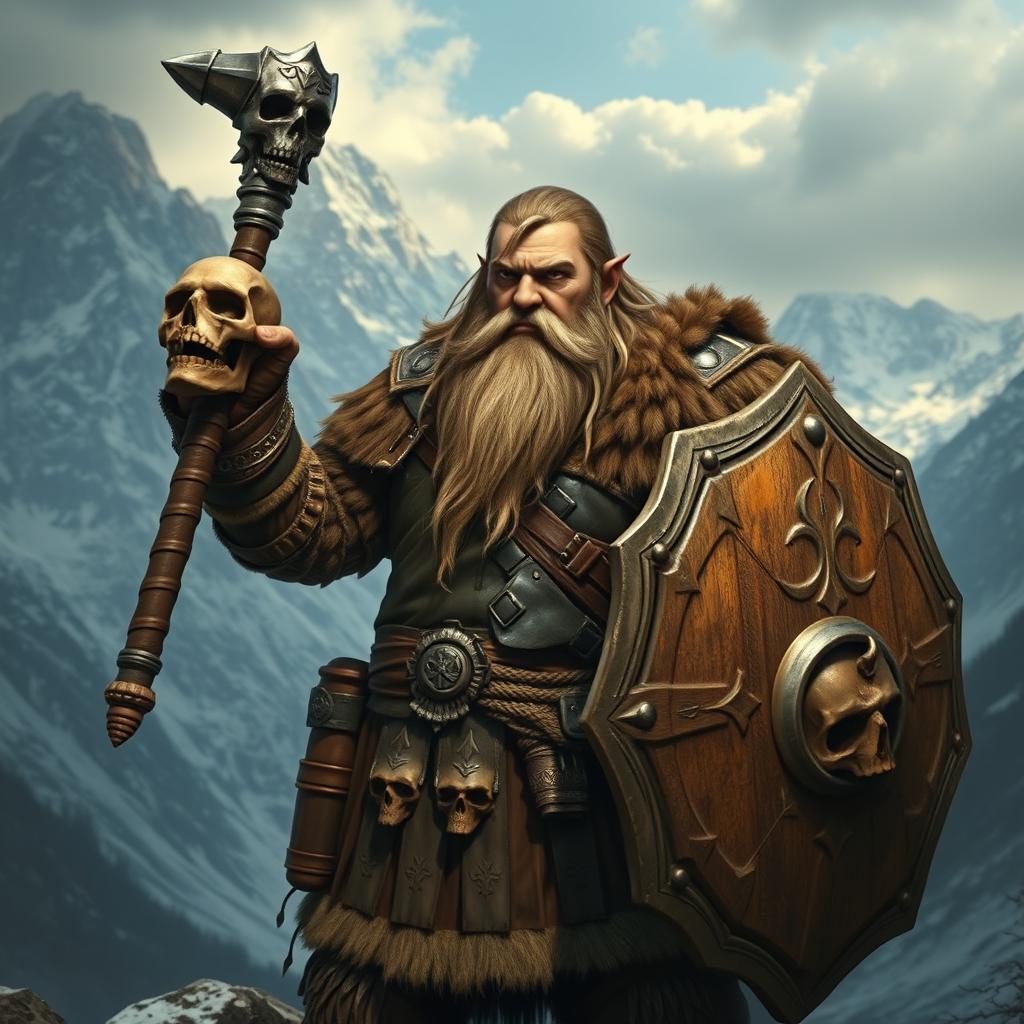 A realistic epic fantasy style image featuring a long-bearded Dwarf warrior from Dungeons & Dragons