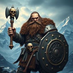 A realistic epic fantasy style image featuring a long-bearded Dwarf warrior from Dungeons & Dragons