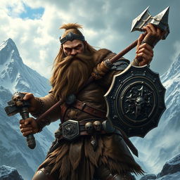 A realistic epic fantasy style image of a long-bearded Dwarf warrior from Dungeons & Dragons
